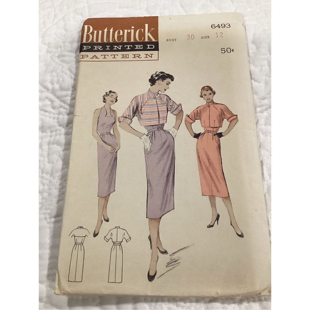 Vintage Sewing PATTERN Butterick 6493 Women’s 1950s Halter Dress & Jacket